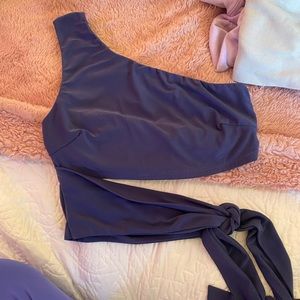 blue crop top with tie